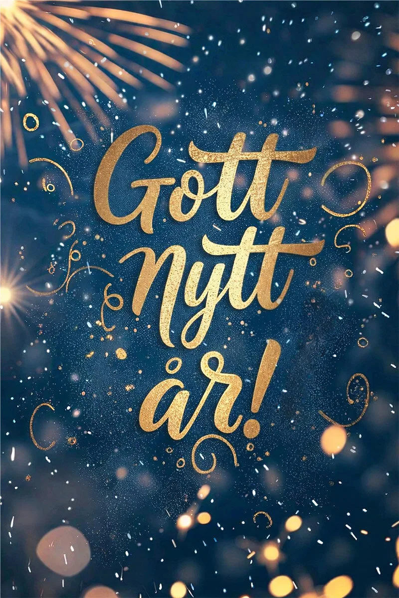 Ett vackert nyårskort där det står "Gott nytt år".