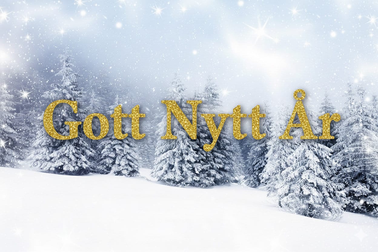 En nyårshälsning där det står Gott nytt år på kortet