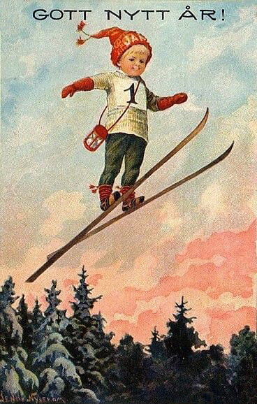 Pojke på skidor nyår